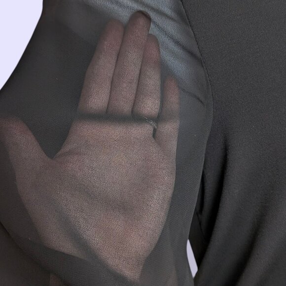 NWT Isaac Mizrahi NYC Black Sheer Sleeve Blouse - Picture 3 of 7